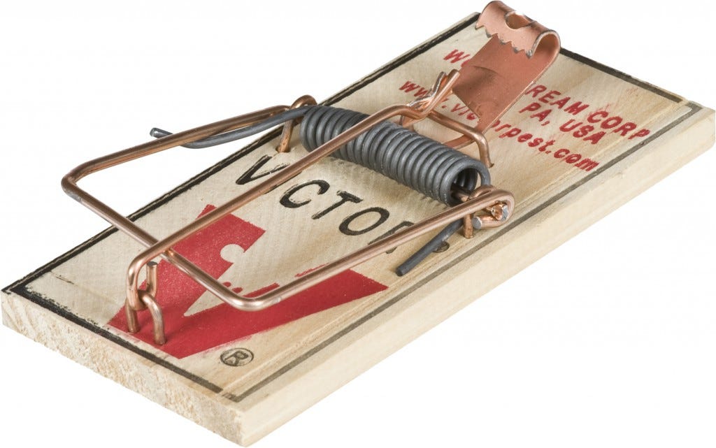 Victor Easy Set Mouse Traps work without having to bait the trap.