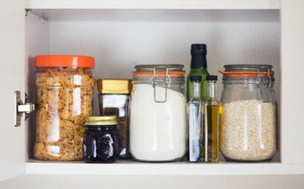 Pantry shelves, full of food